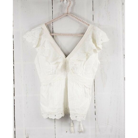 Love Sam Lace Trim V-Neck Blouse Ivory - Picture 3 of 11